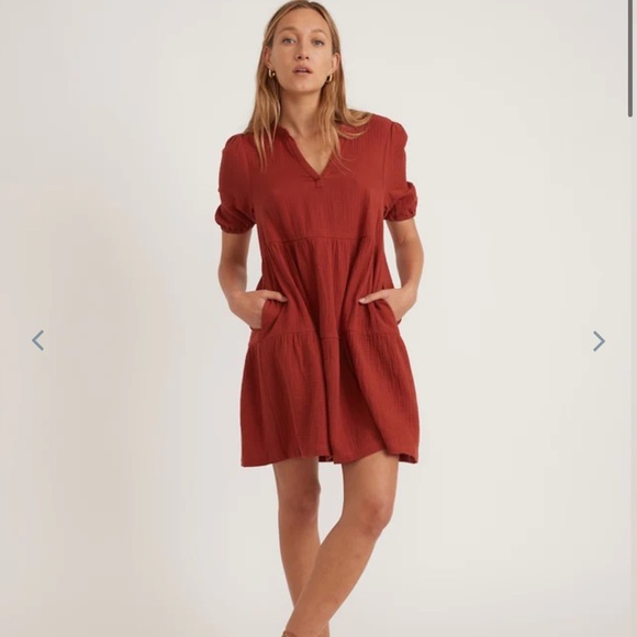 Marine Layer Jamie Short Sleeve Mini Dress in Barn Red - Picture 3 of 7